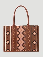 Southwestern Print Canvas Wide Tote in Dark Brown