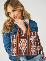 Southwestern Print Cross Body Canvas Mini Tote in Light Coffee