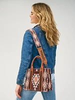 Southwestern Print Cross Body Canvas Mini Tote in Light Coffee