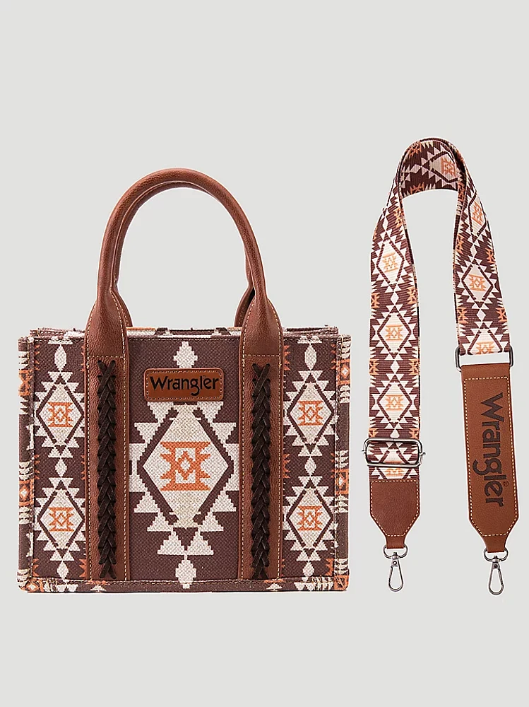 Southwestern Print Cross Body Canvas Mini Tote in Light Coffee