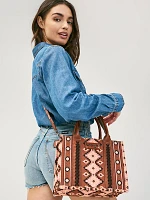 Southwestern Print Cross Body Canvas Mini Tote in Dark Brown