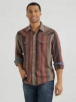 Men's Wrangler® Retro® Premium Long Sleeve Western Snap Printed Shirt Warm Stripe