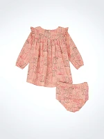 Little Girl's Western Print Trapeze Dress Pink