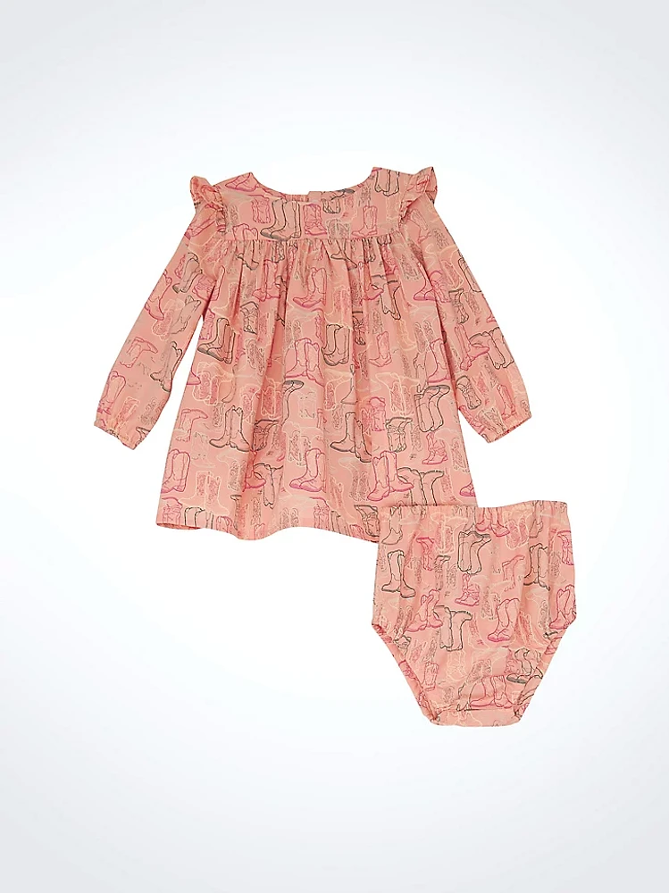 Little Girl's Western Print Trapeze Dress Pink