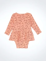 Baby Girl's Allover Print Skirted Bodysuit Peach