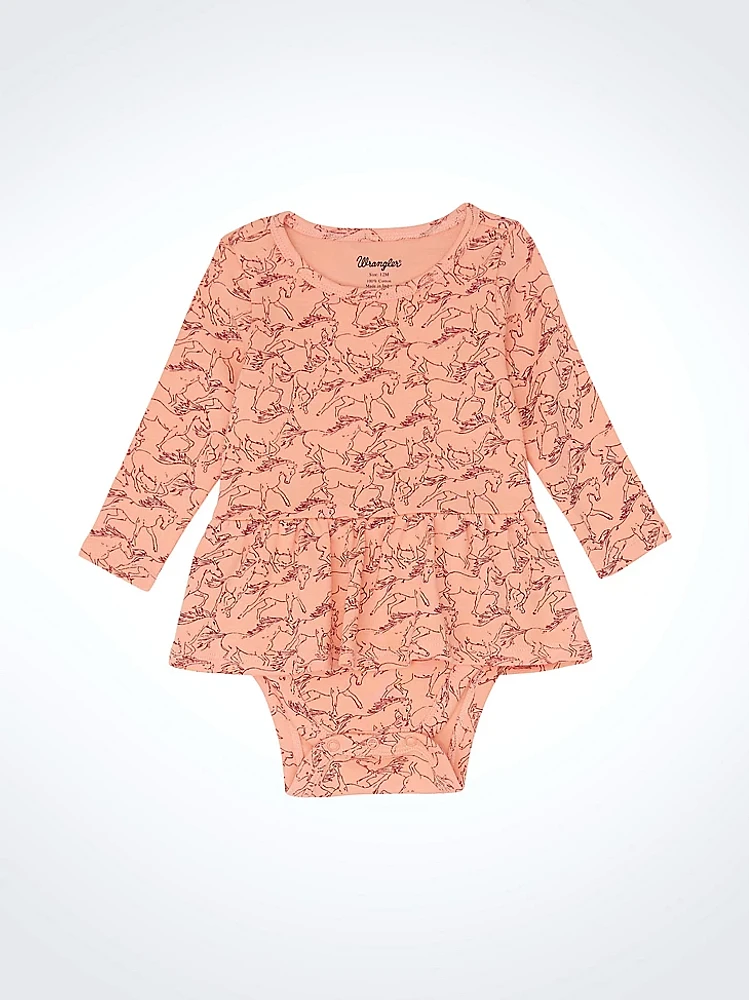 Baby Girl's Allover Print Skirted Bodysuit Peach