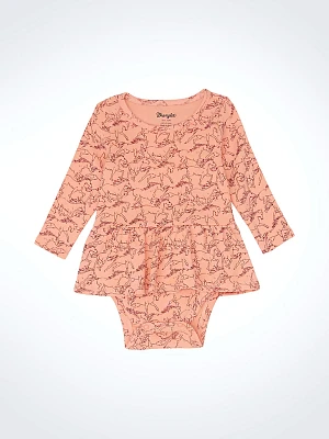 Baby Girl's Allover Print Skirted Bodysuit Peach