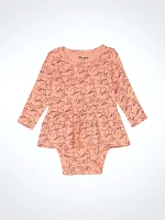 Baby Girl's Allover Print Skirted Bodysuit Peach