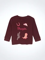 Little Girl's Western Crewneck Sweatshirt Burgundy