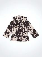 Little Girl's Cow Ruffle Hem Sherpa Zip Jacket Brown