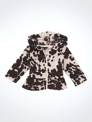 Little Girl's Cow Ruffle Hem Sherpa Zip Jacket Brown