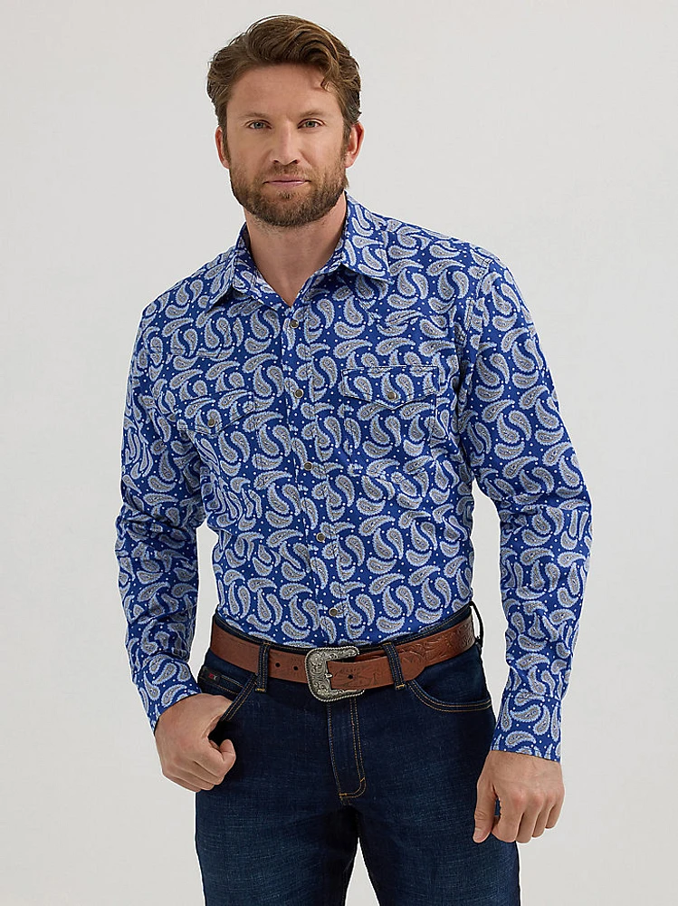 Men's 20X® Competition Advanced Comfort Long Sleeve Two Pocket Western Snap Shirt Bold Blue Paisley