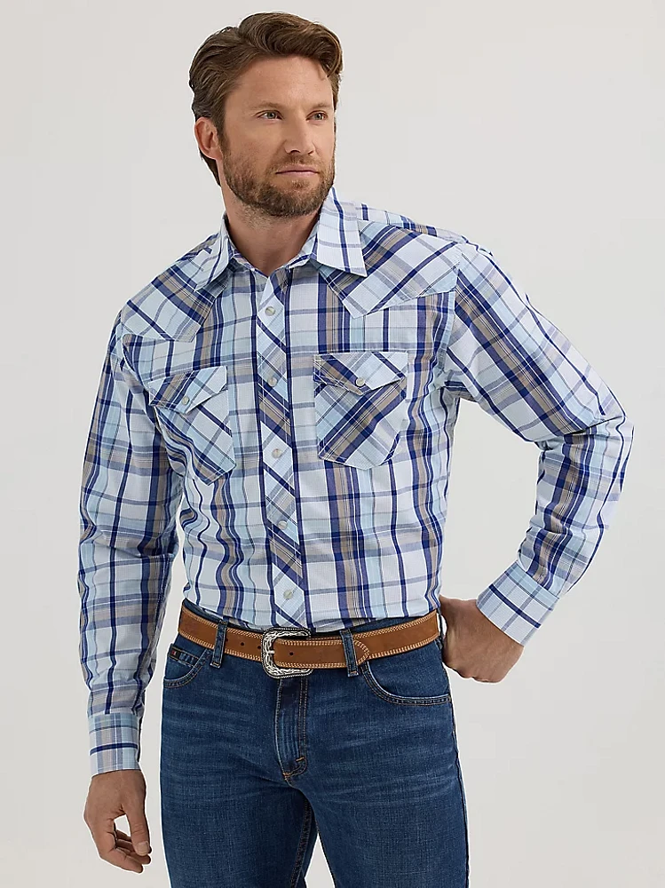 Men's 20X® Competition Advanced Comfort Long Sleeve Two Pocket Western Snap Shirt Lake Blue Plaid