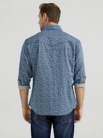 Men's Wrangler® Retro® Premium Long Sleeve Western Snap Printed Shirt Simply Navy