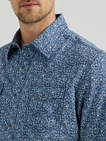 Men's Wrangler® Retro® Premium Long Sleeve Western Snap Printed Shirt Simply Navy