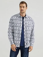 Men's Wrangler® Retro® Premium Long Sleeve Western Snap Printed Shirt Navy Diamonds