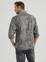 Men's Wrangler® Retro® Premium Long Sleeve Western Snap Printed Shirt Damask Gray