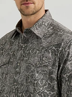 Men's Wrangler® Retro® Premium Long Sleeve Western Snap Printed Shirt Damask Gray