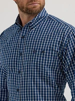 Wrangler® George Strait™ Long Sleeve Button Down One Pocket Shirt Deep Sea Plaid