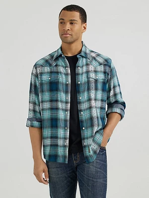 Men's Wrangler Retro® Premium Long Sleeve Western Snap Plaid Shirt Multi Teals