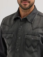 Men's Wrangler Retro Premium Western Snap Solid Shirt Washed Black