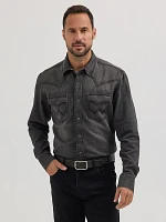 Men's Wrangler Retro Premium Western Snap Solid Shirt Washed Black