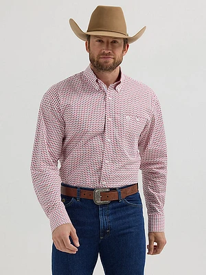 Wrangler® George Strait™ Long Sleeve Button Down One Pocket Shirt Scarlet Tree