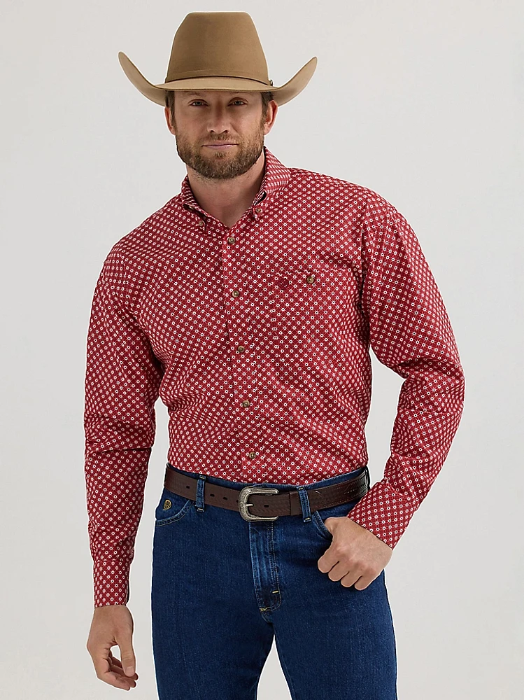 Wrangler® George Strait™ Long Sleeve Button Down One Pocket Shirt Ruby Flower