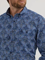 Wrangler® George Strait™ Long Sleeve Button Down One Pocket Shirt Big Blue Paisley