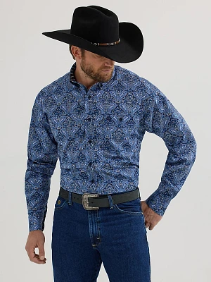 Wrangler® George Strait™ Long Sleeve Button Down One Pocket Shirt Big Blue Paisley