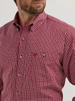 Wrangler® George Strait™ Long Sleeve Button Down One Pocket Shirt Carmine Plaid