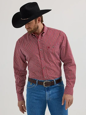 Wrangler® George Strait™ Long Sleeve Button Down One Pocket Shirt Carmine Plaid