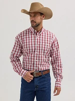 Wrangler® George Strait™ Long Sleeve Button Down One Pocket Shirt Cerise Plaid