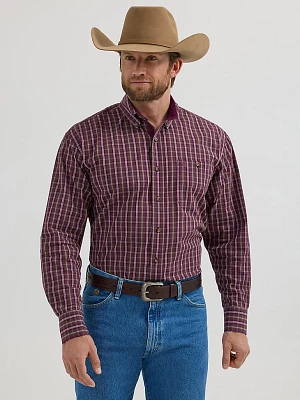 Wrangler® George Strait™ Long Sleeve Button Down One Pocket Shirt Wine Plaid