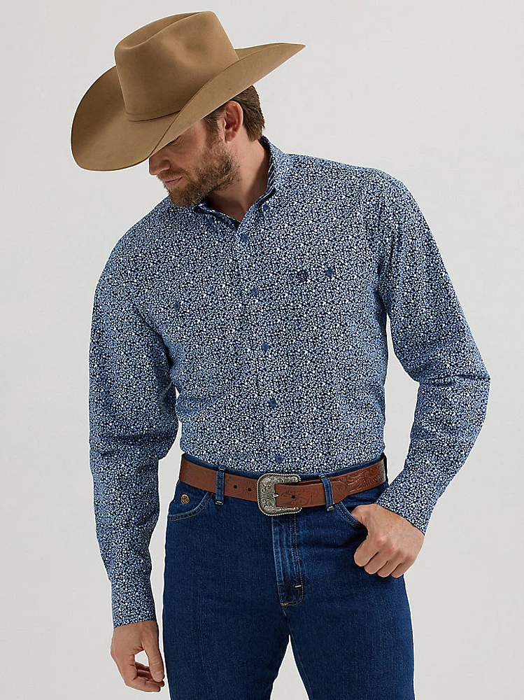 Wrangler® George Strait™ Long Sleeve Button Down Two Pocket Shirt Floral Navy