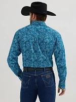 Wrangler® George Strait™ Long Sleeve Button Down One Pocket Shirt Teal Bold Paisley