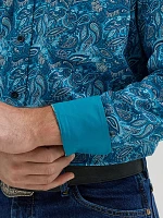 Wrangler® George Strait™ Long Sleeve Button Down One Pocket Shirt Teal Bold Paisley