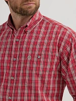 Wrangler® George Strait™ Long Sleeve Button Down Two Pocket Shirt Cherry Plaid