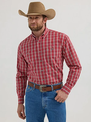 Wrangler® George Strait™ Long Sleeve Button Down Two Pocket Shirt Cherry Plaid