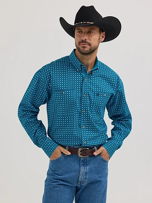 Wrangler® George Strait™ Long Sleeve Button Down Two Pocket Shirt Turquoise Circleboard