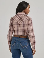 Women's Essential Long Sleeve Plaid Western Snap Top Rose