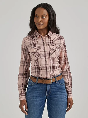 Women's Essential Long Sleeve Plaid Western Snap Top Rose