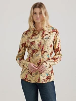 Women's Saddle Up Slim Western Snap Shirt Tan