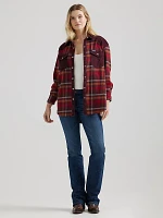 Women's Wrangler Corduroy Flannel Contrast Western Snap Shirt Red Plaid