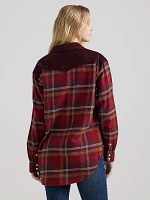 Women's Wrangler Corduroy Flannel Contrast Western Snap Shirt Red Plaid