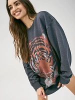 Women's Oversized Tiger Sweatshirt in Jet Black