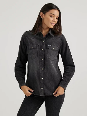 Women's Wrangler Denim Cowboy Snap Shirt Black