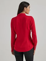 Women's Wrangler Embroidered Western Yoke Shirt Siren Red