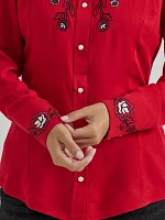 Women's Wrangler Embroidered Western Yoke Shirt Siren Red