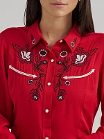 Women's Wrangler Embroidered Western Yoke Shirt Siren Red